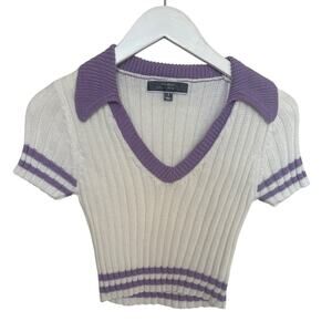 Blue Blush Crop Sweater White